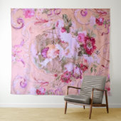 Antiek Victoriaans Toile Rococo Style Bloemen Roze Wandkleed (In Situ (horizontaal))