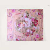 Antiek Victoriaans Toile Rococo Style Bloemen Roze Wandkleed (Voorkant (horizontaal))