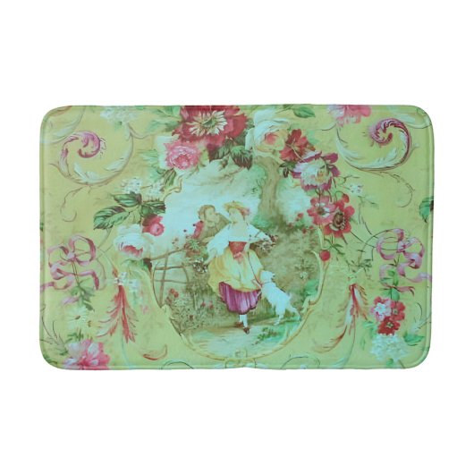 Antiek Victoriaans Toile Rococo Style Sage Green Badmat (Voorkant)