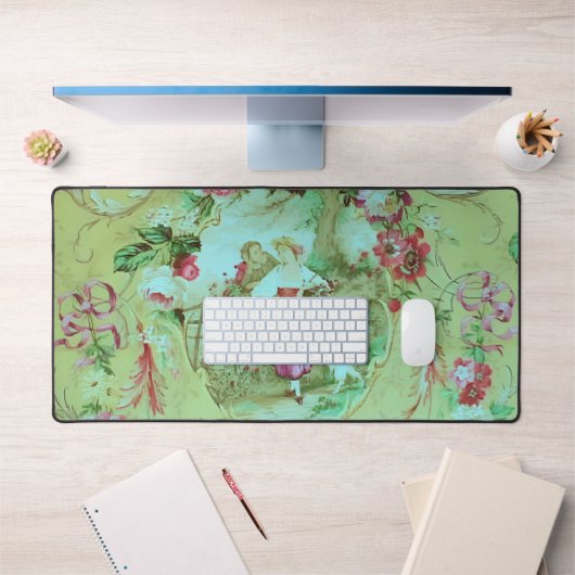 Antiek Victoriaans Toile Rococo Style Sage Green Bureaumat (Kantoor 1)