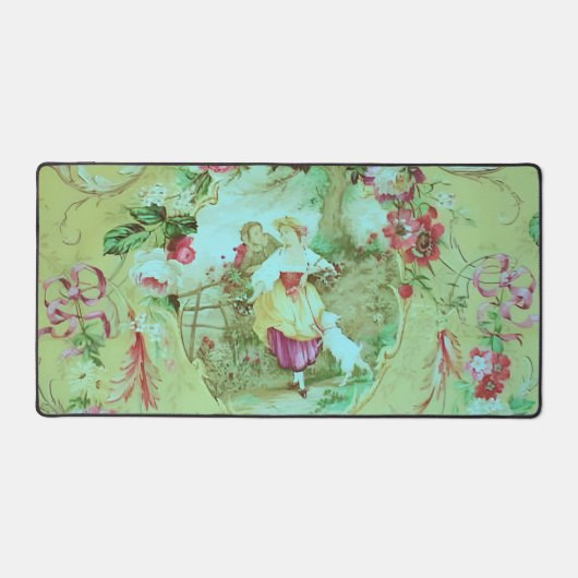 Antiek Victoriaans Toile Rococo Style Sage Green Bureaumat (Voorkant)