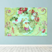 Antiek Victoriaans Toile Rococo Style Sage Green Canvas Afdruk (Insitu (Houten vloer))