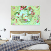 Antiek Victoriaans Toile Rococo Style Sage Green Canvas Afdruk (Insitu (Slaapkamer))