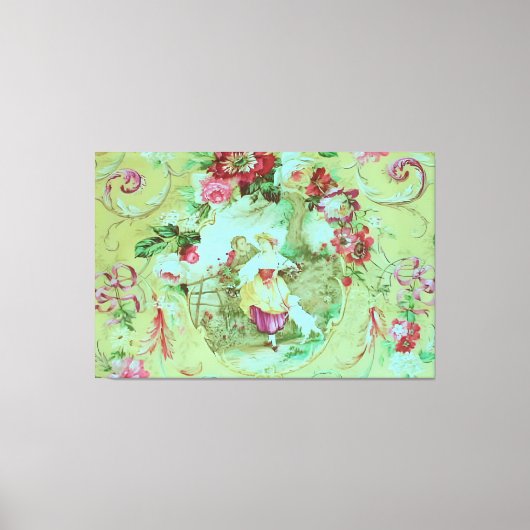 Antiek Victoriaans Toile Rococo Style Sage Green Canvas Afdruk (Voorkant)