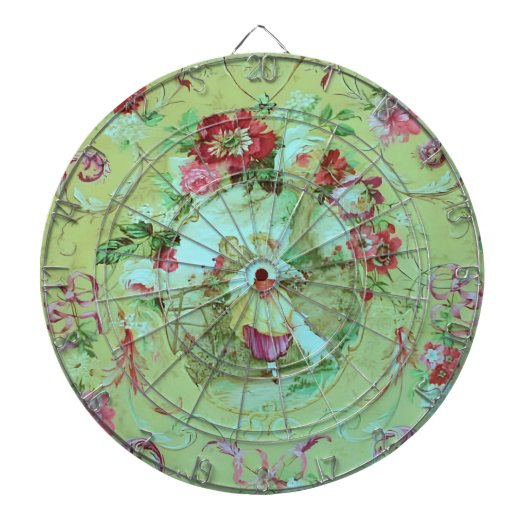 Antiek Victoriaans Toile Rococo Style Sage Green Dartbord (Voorkant)