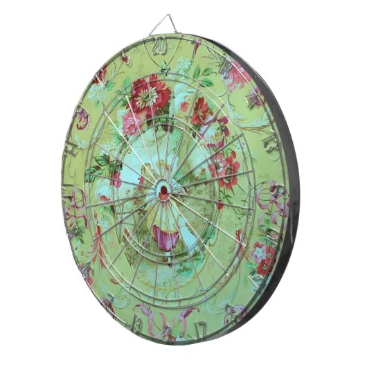 Antiek Victoriaans Toile Rococo Style Sage Green Dartbord (Voorkant Rechts)