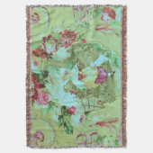 Antiek Victoriaans Toile Rococo Style Sage Green Deken (Voorkant Verticaal)