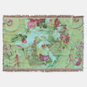 Antiek Victoriaans Toile Rococo Style Sage Green Deken (Voorkant)