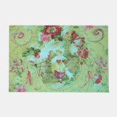 Antiek Victoriaans Toile Rococo Style Sage Green Deurmat (Voorkant)