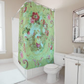 Antiek Victoriaans Toile Rococo Style Sage Green Douchegordijn (In situ)