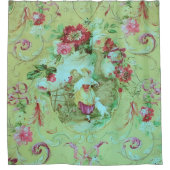 Antiek Victoriaans Toile Rococo Style Sage Green Douchegordijn (Voorkant)