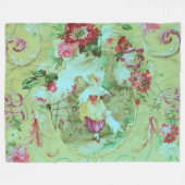 Antiek Victoriaans Toile Rococo Style Sage Green Fleece Deken (Voorkant (Horizontaal))