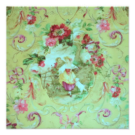 Antiek Victoriaans Toile Rococo Style Sage Green Foto Afdruk