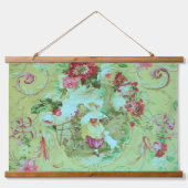 Antiek Victoriaans Toile Rococo Style Sage Green Hangend Wandkleed (Voorkant)