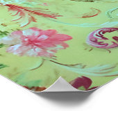 Antiek Victoriaans Toile Rococo Style Sage Green Poster (Hoek)