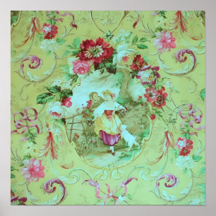 Antiek Victoriaans Toile Rococo Style Sage Green Poster
