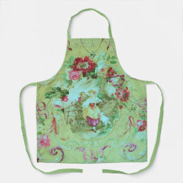 Antiek Victoriaans Toile Rococo Style Sage Green Schort