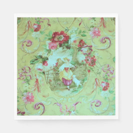 Antiek Victoriaans Toile Rococo Style Sage Green Servet