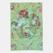 Antiek Victoriaans Toile Rococo Style Sage Green Theedoek (Verticaal)
