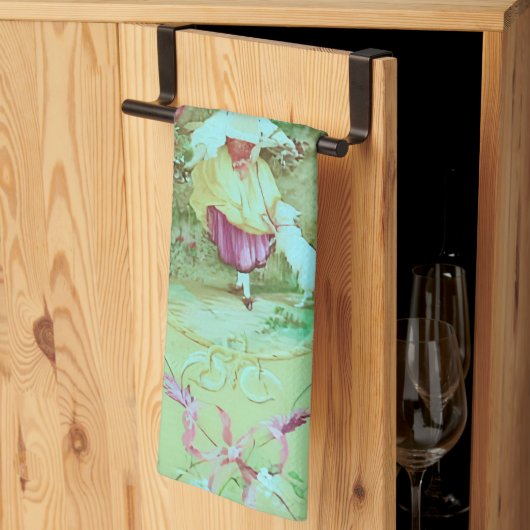 Antiek Victoriaans Toile Rococo Style Sage Green Theedoek (Derde Gevouwen)