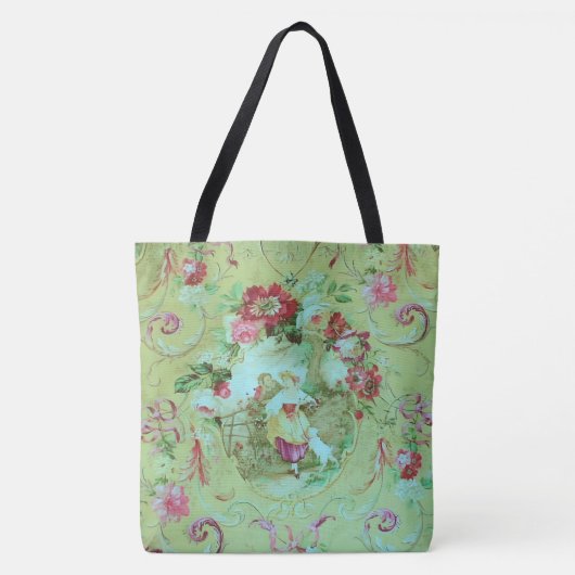 Antiek Victoriaans Toile Rococo Style Sage Green Tote Bag (Voorkant)