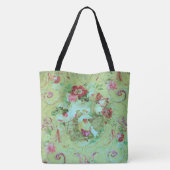 Antiek Victoriaans Toile Rococo Style Sage Green Tote Bag (Achterkant)