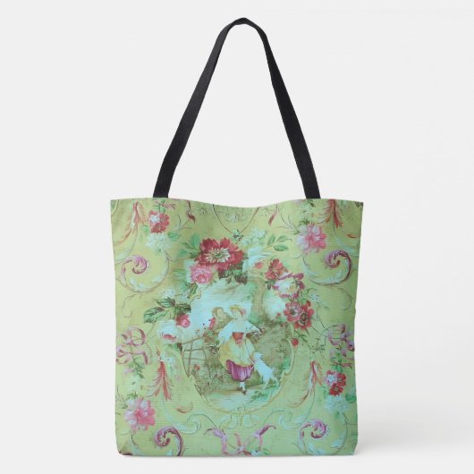 Antiek Victoriaans Toile Rococo Style Sage Green Tote Bag (Achterkant)