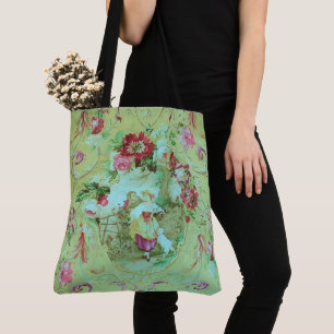 Antiek Victoriaans Toile Rococo Style Sage Green Tote Bag