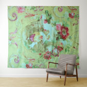 Antiek Victoriaans Toile Rococo Style Sage Green Wandkleed (In Situ (horizontaal))