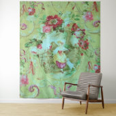 Antiek Victoriaans Toile Rococo Style Sage Green Wandkleed (In situ)