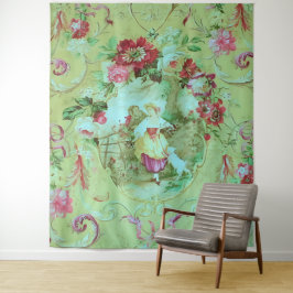 Antiek Victoriaans Toile Rococo Style Sage Green Wandkleed