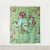 Antiek Victoriaans Toile Rococo Style Sage Green Wandkleed (Voorkant)