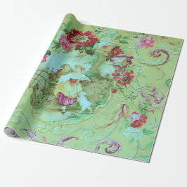Antiek Victoriaans Toile Sage Groene Decoupage Cadeaupapier