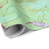 Antiek Victoriaans Toile Sage Groene Decoupage Cadeaupapier (Rol Hoek)