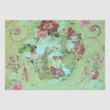 Antiek Victoriaans Toile Sage Groene Decoupage