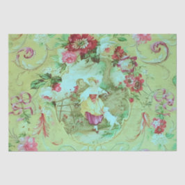 Antiek Victoriaans Toile Sage Groene Decoupage Tissuepapier