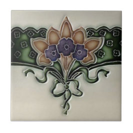 Antiek Victoriaans Violet Bouquet Border Tile Repr Tegeltje