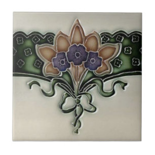 Antiek Victoriaans Violet Bouquet Border Tile Repr Tegeltje