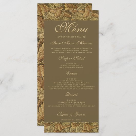 Antiek Victoriaans Warm Autumn Leaves Wedding Menu (Voorkant / Achterkant)