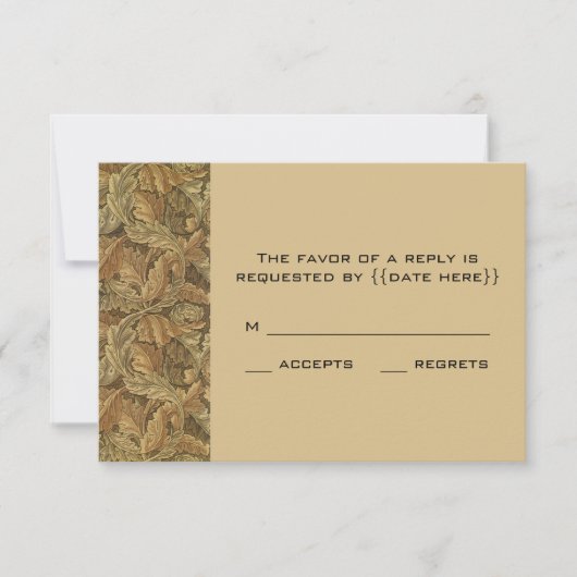 Antiek Victoriaans Warm Autumn Leaves Wedding RSVP Kaartje (Voorkant)