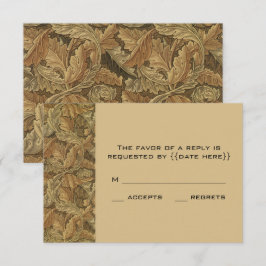 Antiek Victoriaans Warm Autumn Leaves Wedding RSVP Kaartje