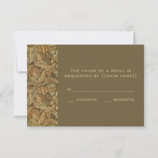 Antiek Victoriaans Warm Autumn Leaves Wedding RSVP Kaartje (Voorkant)