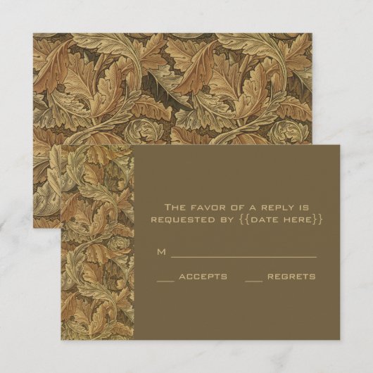 Antiek Victoriaans Warm Autumn Leaves Wedding RSVP Kaartje (Voorkant / Achterkant)