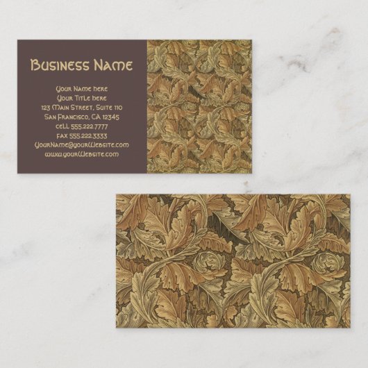 Antiek Victoriaans William Morris Acanthus Leaves Visitekaartje (Voorkant / Achterkant)