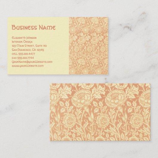 Antiek Victoriaans William Morris Carnors Rozen Visitekaartje (Voorkant / Achterkant)