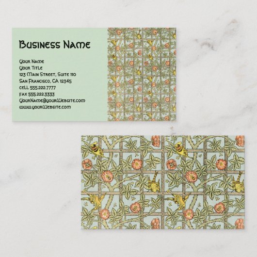 Antiek Victoriaans William Morris Roos Vine Trelli Visitekaartje (Voorkant / Achterkant)