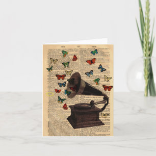 Antiek Victrola Butterflies Dictionary Notecard Kaart