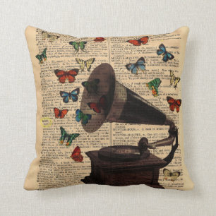 Antiek Victrola Butterflies Dictionary Pillow Kussen