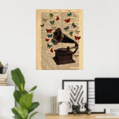 Antiek Victrola Butterflies Dictionary Poster (Thuiskantoor)