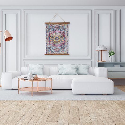 Antiek Vies Blauw Fuchsia Noodlijdend Perzisch Hangend Wandkleed